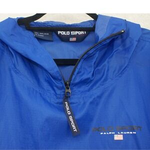 Polo Sport Ralph Lauren Mens Blue Quarter Zip Hooded Windbreaker Jacket Medium